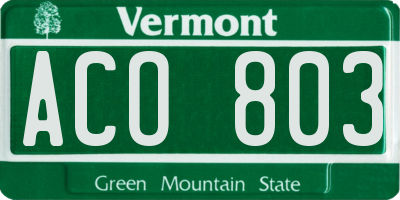 VT license plate ACO803