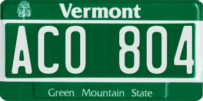 VT license plate ACO804