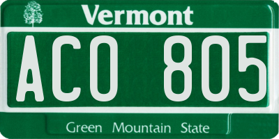 VT license plate ACO805