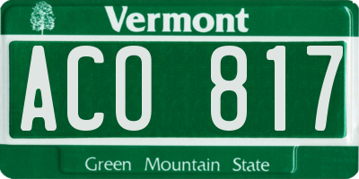 VT license plate ACO817