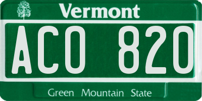 VT license plate ACO820