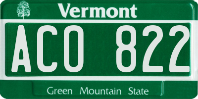 VT license plate ACO822