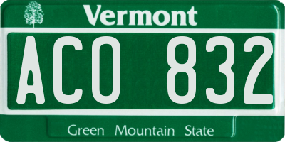 VT license plate ACO832