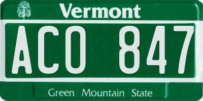 VT license plate ACO847