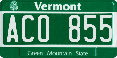 VT license plate ACO855