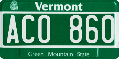 VT license plate ACO860