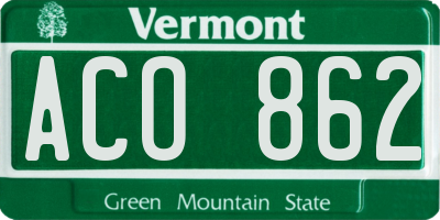 VT license plate ACO862