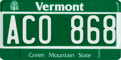 VT license plate ACO868