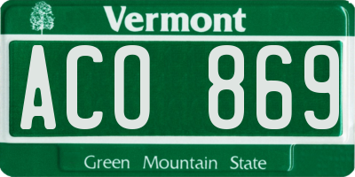 VT license plate ACO869