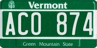 VT license plate ACO874