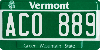 VT license plate ACO889