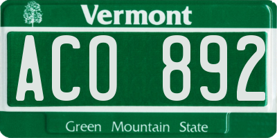 VT license plate ACO892