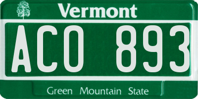 VT license plate ACO893