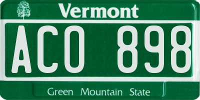 VT license plate ACO898