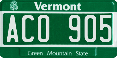 VT license plate ACO905