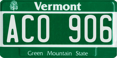 VT license plate ACO906