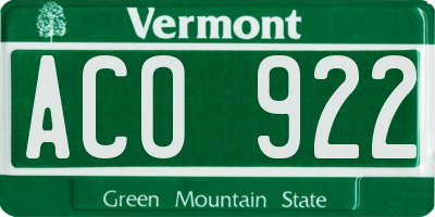 VT license plate ACO922