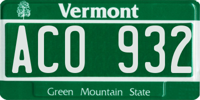 VT license plate ACO932