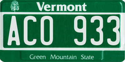 VT license plate ACO933