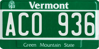 VT license plate ACO936
