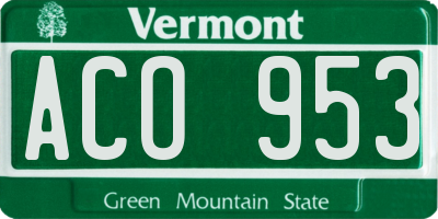 VT license plate ACO953