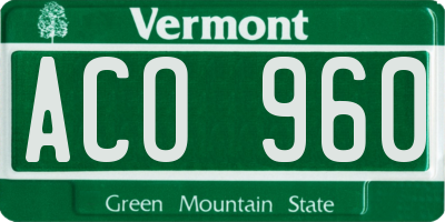 VT license plate ACO960