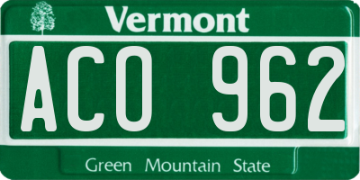 VT license plate ACO962
