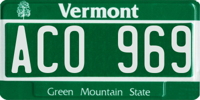 VT license plate ACO969