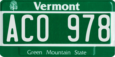 VT license plate ACO978