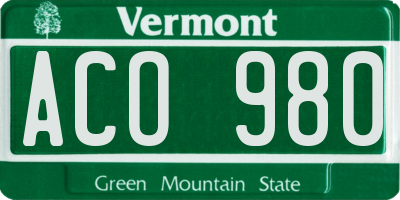 VT license plate ACO980