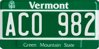 VT license plate ACO982