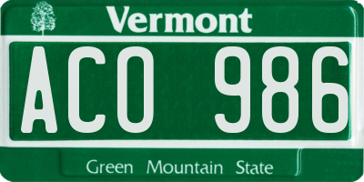 VT license plate ACO986