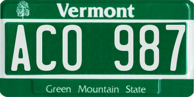 VT license plate ACO987