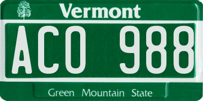 VT license plate ACO988
