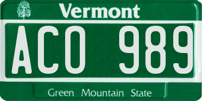 VT license plate ACO989