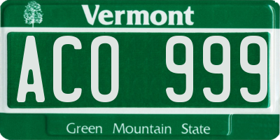 VT license plate ACO999