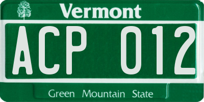 VT license plate ACP012