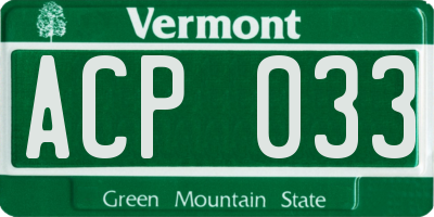 VT license plate ACP033