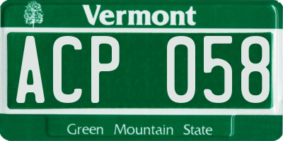 VT license plate ACP058