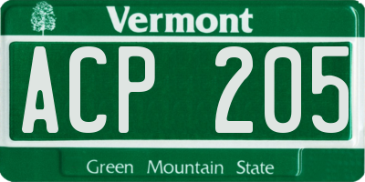 VT license plate ACP205