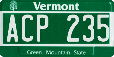 VT license plate ACP235