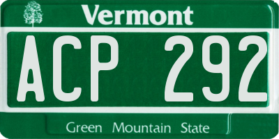 VT license plate ACP292