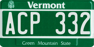 VT license plate ACP332