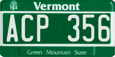 VT license plate ACP356