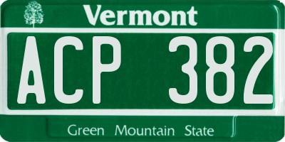VT license plate ACP382