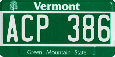 VT license plate ACP386