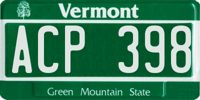 VT license plate ACP398
