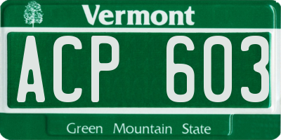 VT license plate ACP603