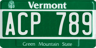 VT license plate ACP789
