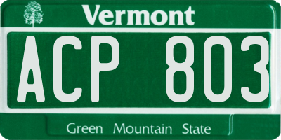 VT license plate ACP803